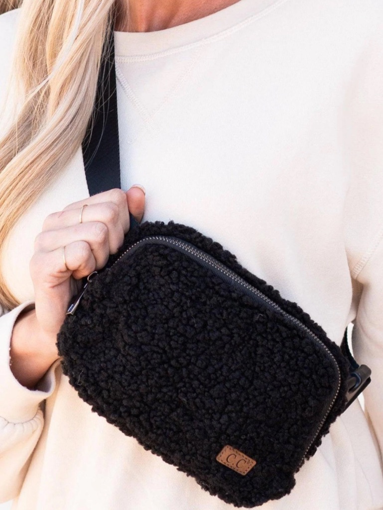 C.C Sherpa Fanny Pack Nwt In Black
